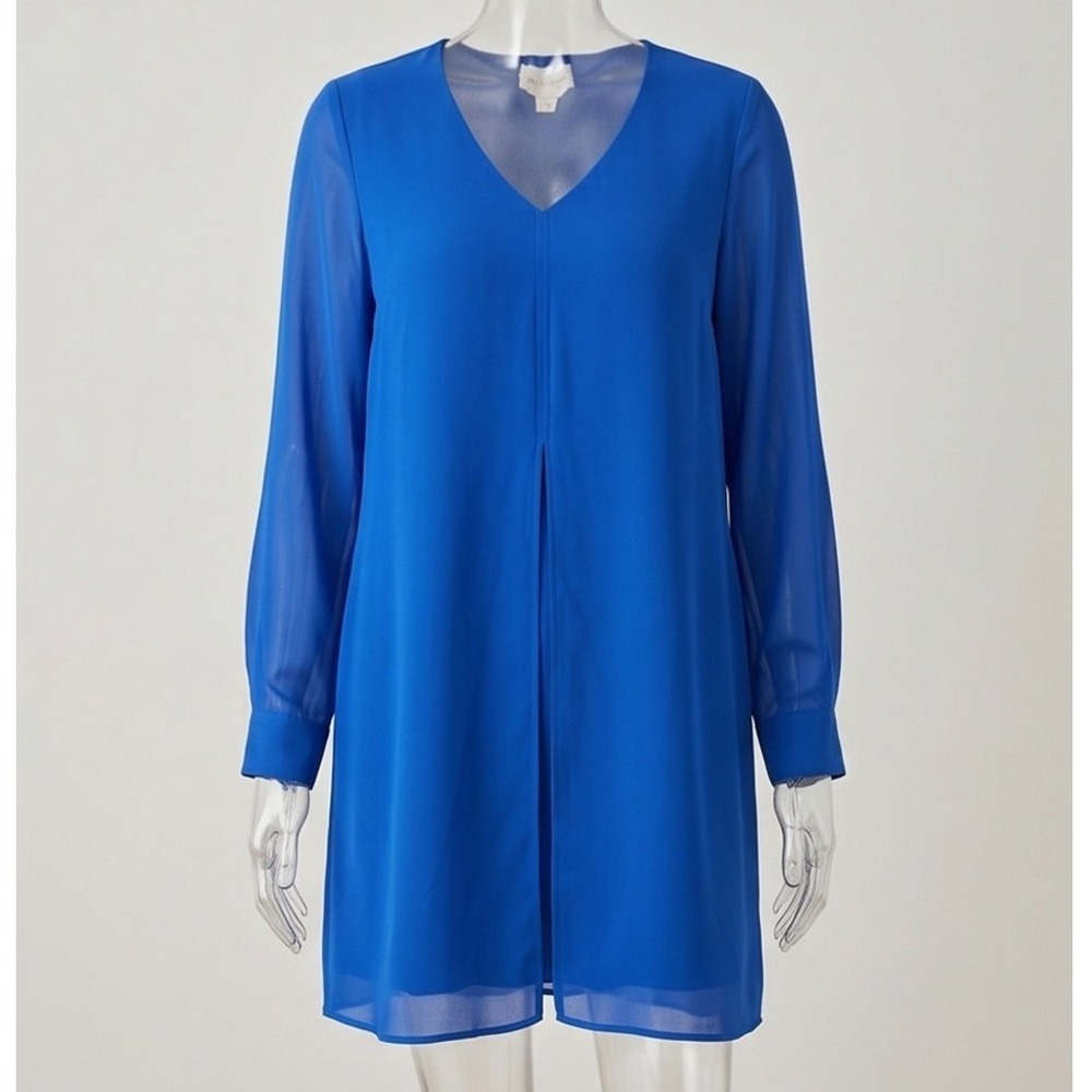 Chico's 1 Long Split Front Tunic‎ Top Airy Flowy Chiffon Enamel Blue Medium NWT